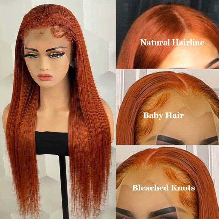 Burnt Orange Straight 13x4 Lace Front Straight Butterfly Haircut Ginger Wig Layered Hair