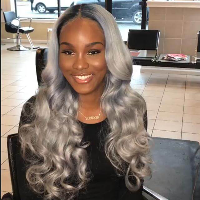 New Fashion Beautiful Women's Long Omber Dark Silver Grey Body Wave Lace Frontal Wigs
