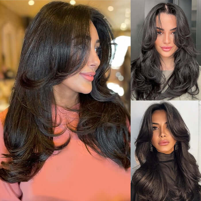 Curtain Bangs 13x4 Frontal Lace Wig Butterfly Haircut Straight Human Hair Wigs with Pre-Bleached Knots