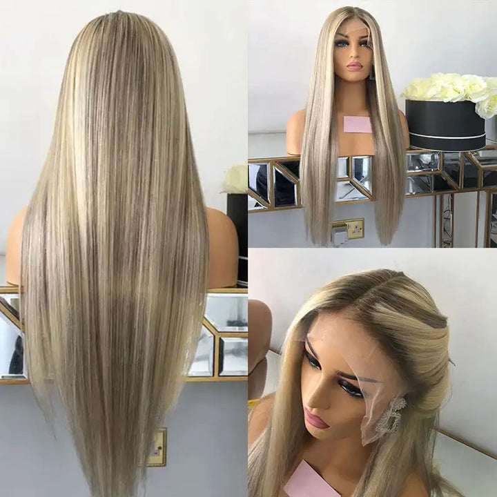 Customized Blonde Balayage on Brown Hair Transparent 13x4 &13x6 Lace Frontal Wig