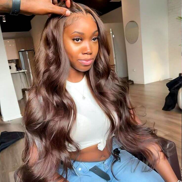 #4 Chestnut Brown Colored Lace Front Human Hair Wigs Glueless 5x5 Lace Wig