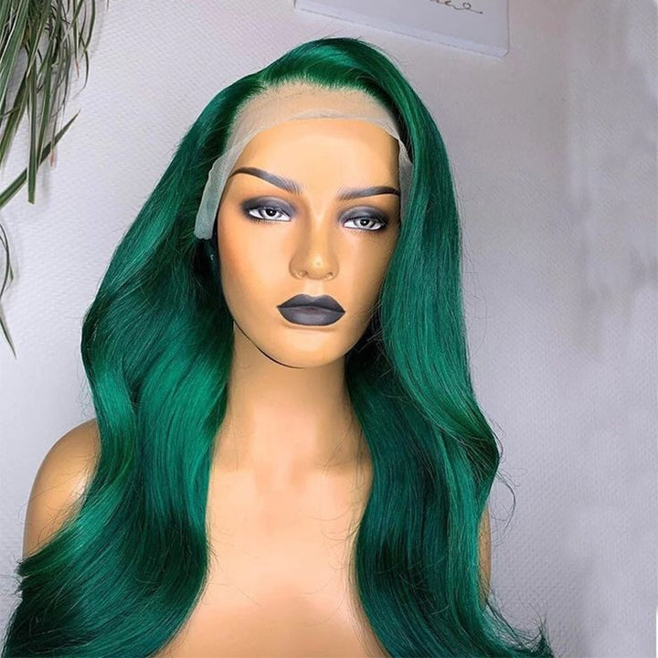 Dark Green Body Wave Lace Wigs With Baby Hair Human Hair Wig
