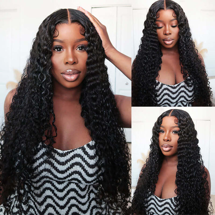 Deep Wave 4*4 Transparent Lace Closure Wigs Brazilian Human Hair Wigs Bling hair