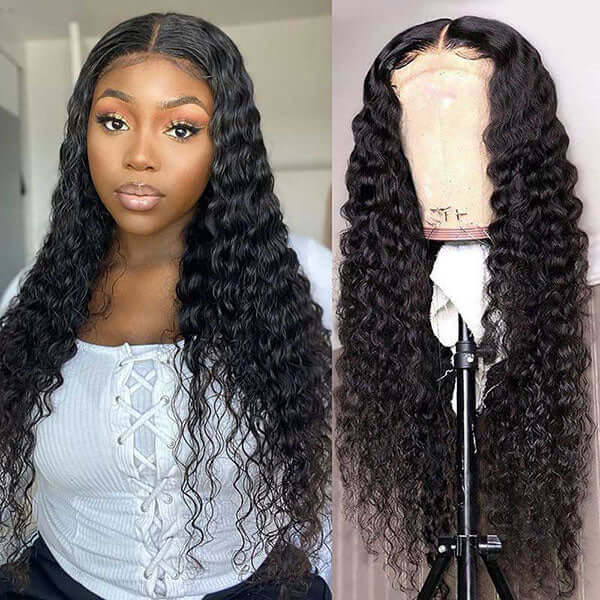 Deep Wave 5x5 Lace Closure Human Hair Wig Pre Plucked Brazilian Remy Hair