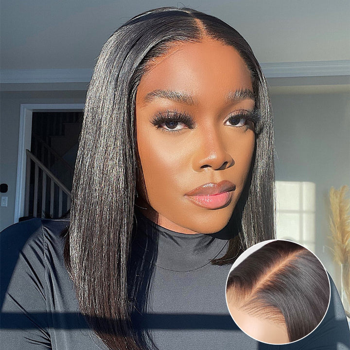 Wear&Go Glueless Pre Cut Lace Straight 4x6 Air Wig Lace Bob Human Hair Wig Bleached-Knots