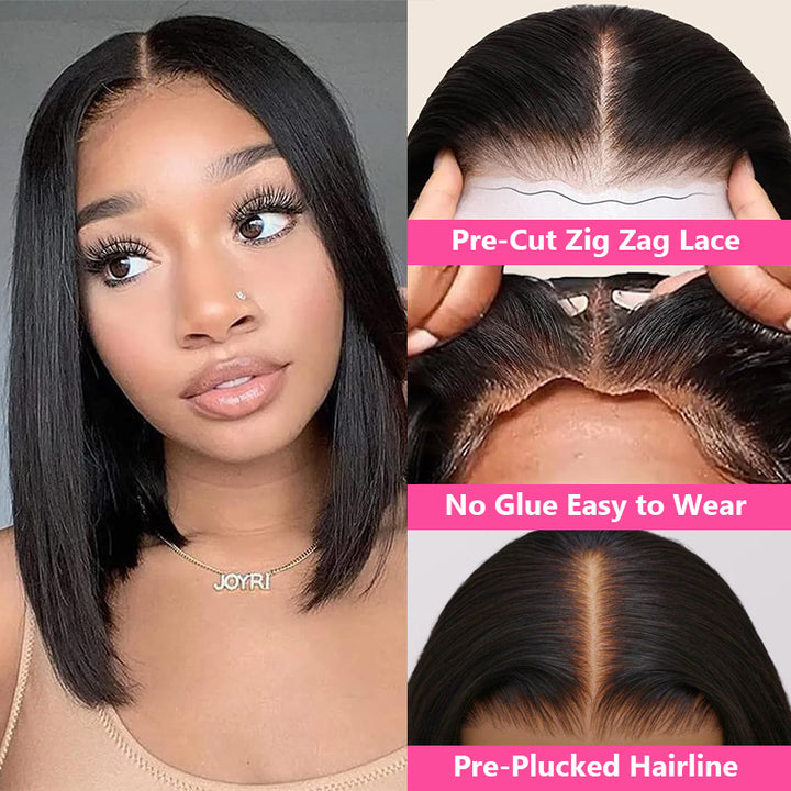 Wear&Go Glueless Pre Cut Lace Straight 4x6 Air Wig Lace Bob Human Hair Wig Bleached-Knots