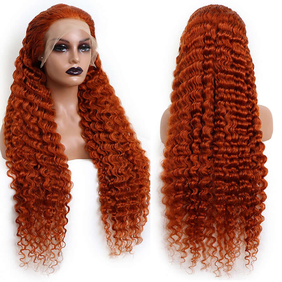 Ginger Orange Deep Wave Human Hair Lace Front Wig Pre Colored Wigs