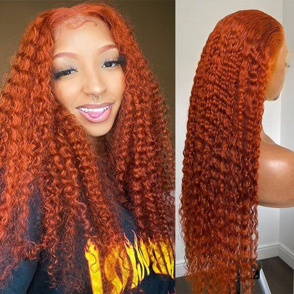 Ginger Orange Kinky Curly Colored Lace Front Human Hair Wigs