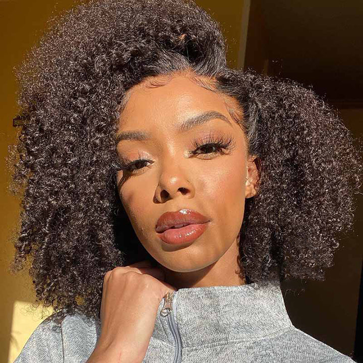 Glueless Afro Kinky Curly Bob 4x4 13x4 Lace Human Hair Wigs