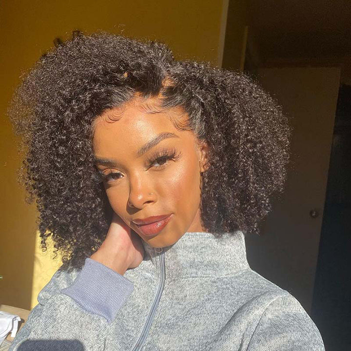 Glueless Afro Kinky Curly Bob 4x4 13x4 Lace Human Hair Wigs