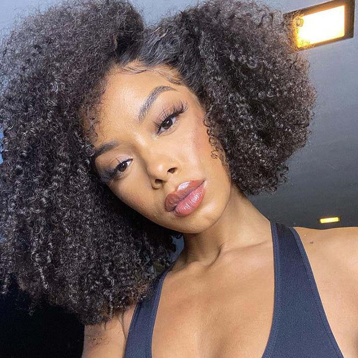 Glueless Afro Kinky Curly Bob 4x4 13x4 Lace Human Hair Wigs