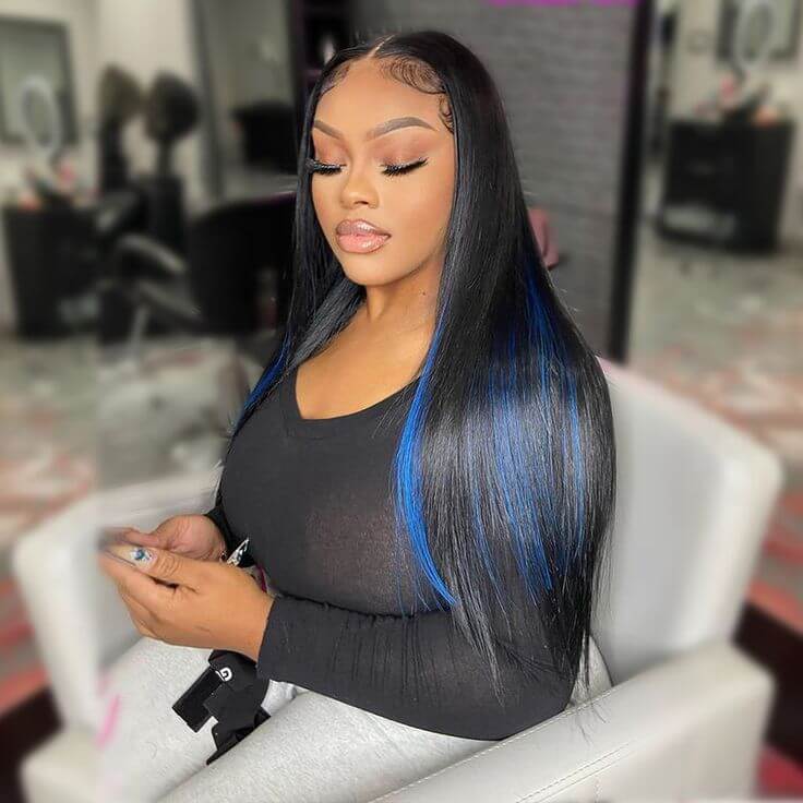 Glueless Highlight Blue Body Wave Transparent Lace Front Color Wigs Human Hair Wigs For Women
