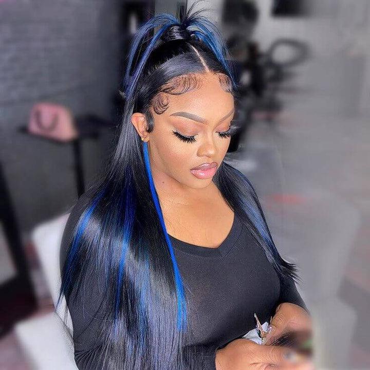 Glueless Highlight Blue Body Wave Transparent Lace Front Color Wigs Human Hair Wigs For Women