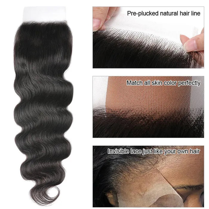 Body Wave 5x5 HD Lace Closure Brazilian Human Hair Free Part Pre Plucked with Baby Hair