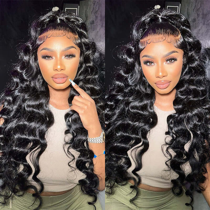 HD Lace Wigs Double Drawn Hair Loose Wave Virgin Hair Wig Melted Match All Skin