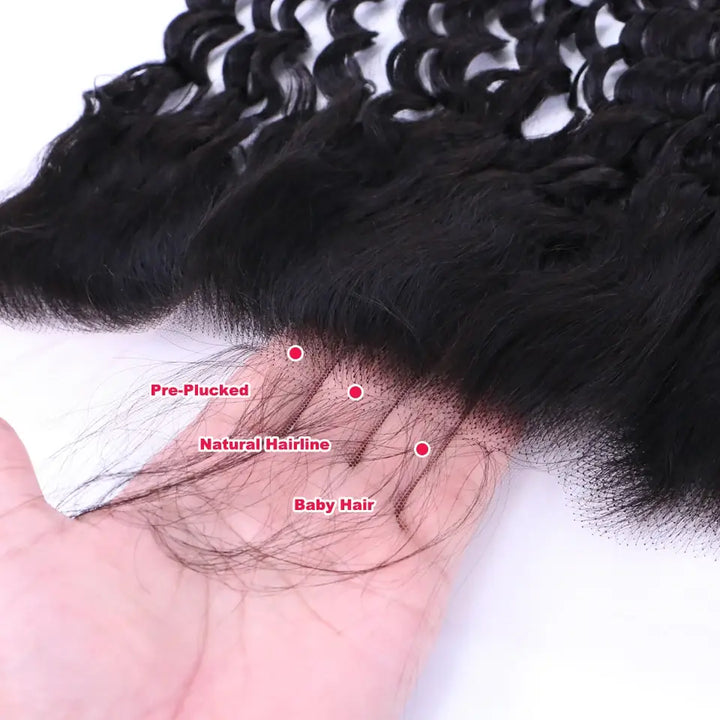 HD Deep Wave 5x5 13x4 13x6 Lace Closure Pre Plucked with Baby Hair Free Part Human Hair