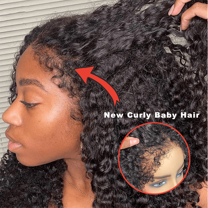 Handmade 4C Hairline Glueless Curly Lace Front Bob Wig With Curly Edges Kinky Baby Hair