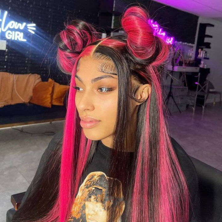 Highlight Green/Pink Body Wave Lace Front Wig Colored Brazilian Remy Virgin Hair Glueless Wig丨No Code Need