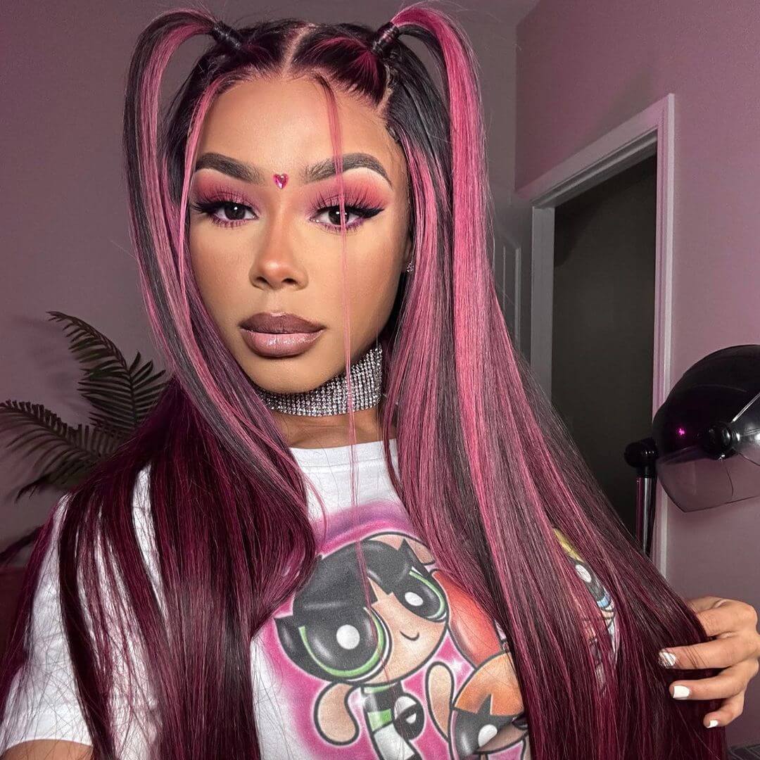 Highlight Green/Pink Body Wave Lace Front Wig Colored Brazilian Remy Virgin Hair Glueless Wig丨No Code Need