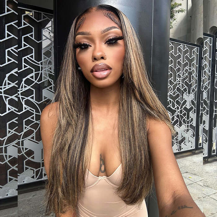 Highlight Layered Cut Glueless 13x4 13x6 Undetectable HD Lace Front Wig Pre-bleached 100% Human Hair Wigs