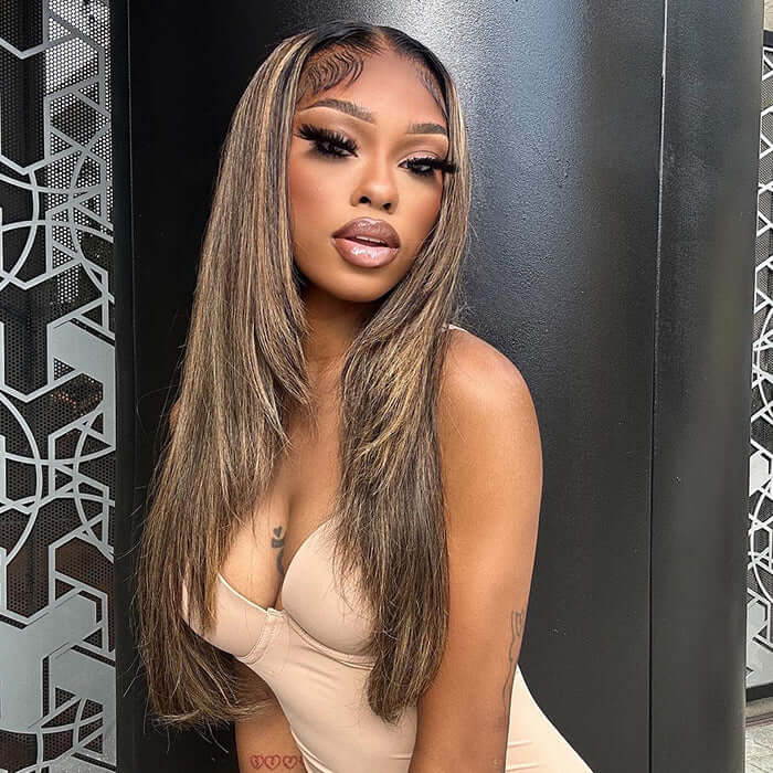 Highlight Layered Cut Glueless 13x4 13x6 Undetectable HD Lace Front Wig Pre-bleached 100% Human Hair Wigs