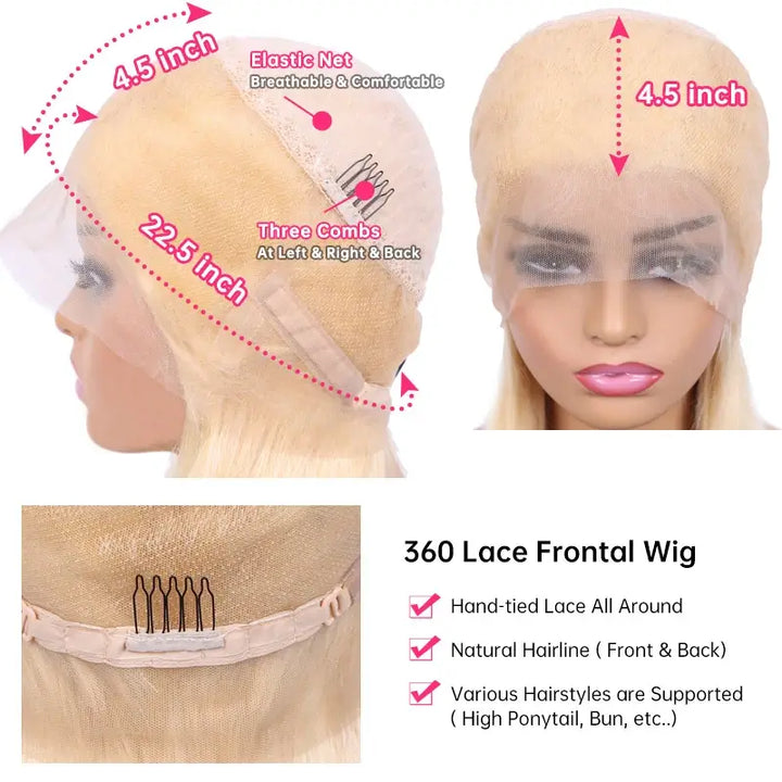 Straight 360 Lace Wig Human Hair Pre Plucked 613 Blonde Hd Lace Frontal Wig Remy Brazilian Hair Wigs