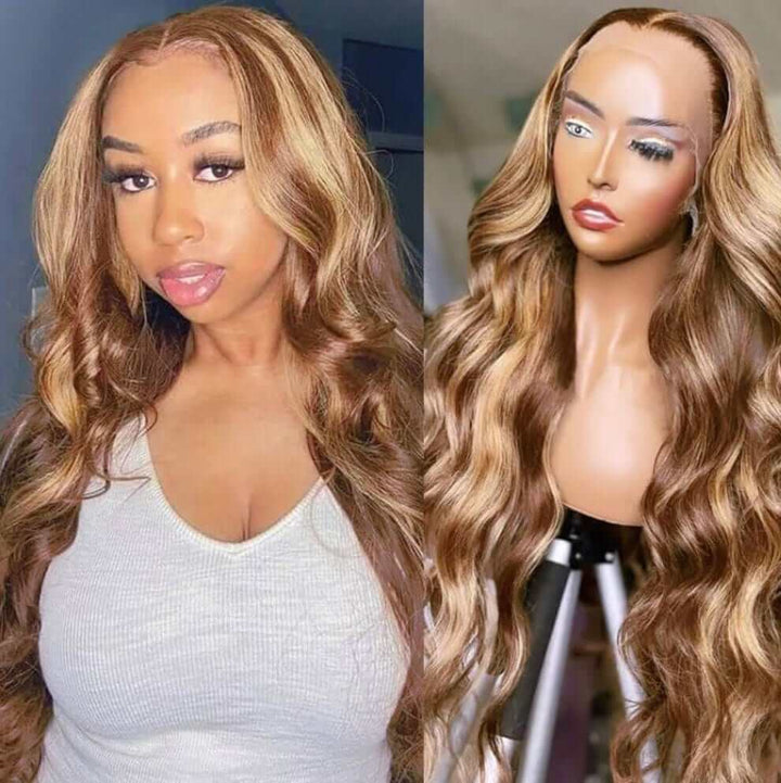 Honey Blonde Piano Highlights Color Hair Straight Colored Wigs