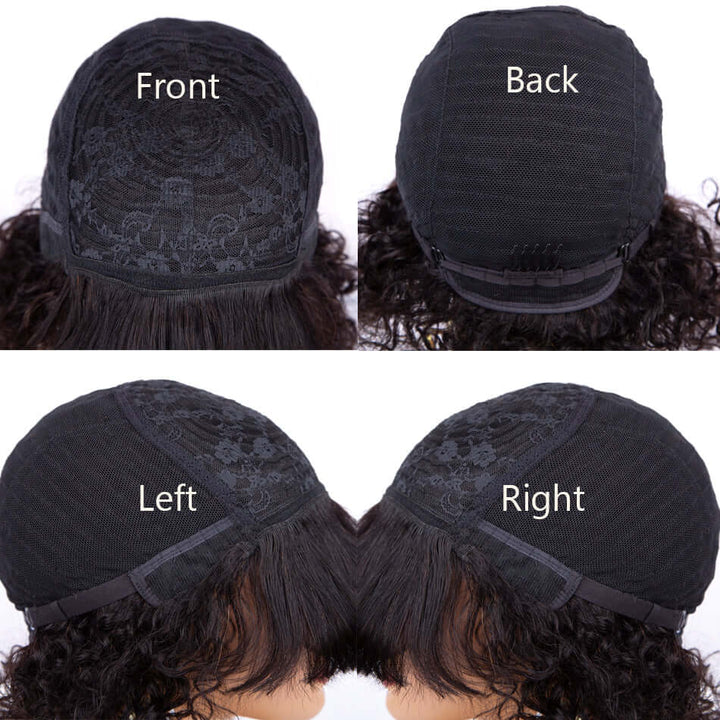 Peluca Bob de onda profunda con flequillo limpio, sin cola, súper asequible, hecha a máquina, cabello virgen, pelucas de cabello humano brasileño, cabello ostentoso