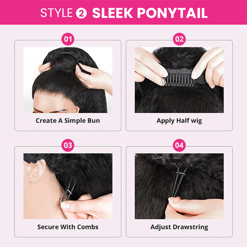 [No Code Needed] 3 In 1 Curly Half Wig Human Hair Flip Over Glueless Wig with Drawstrings