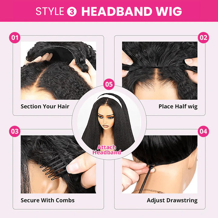 [No Code Needed] 3 In 1 Curly Half Wig Human Hair Flip Over Glueless Wig with Drawstrings