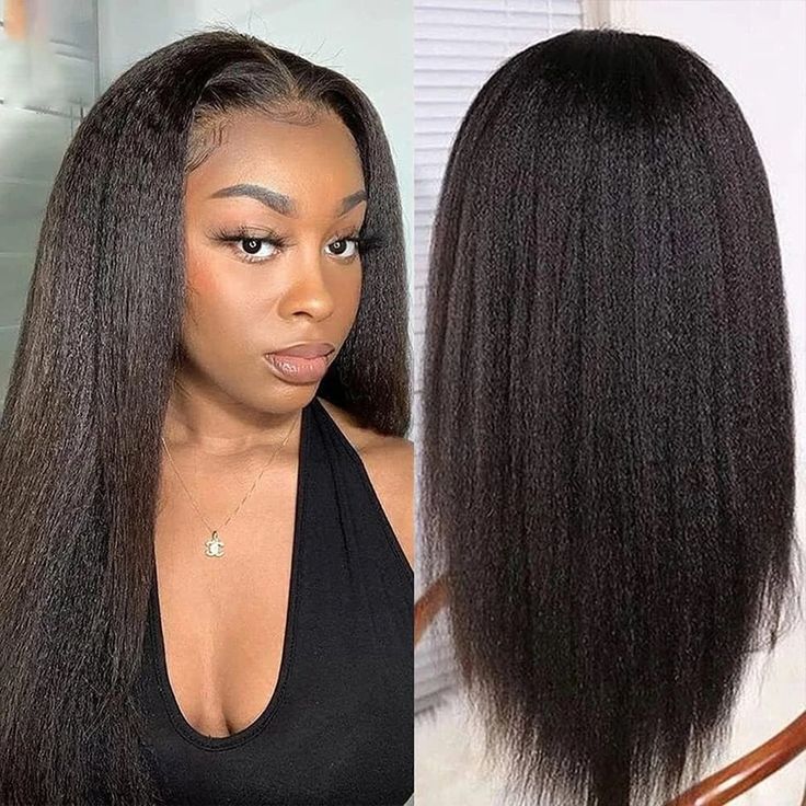 Wear & Go Kinky Straight Human Hair Wig With Drawstring Pre-Cut Lace Wig Pre-bleach Knots Beginner Wig