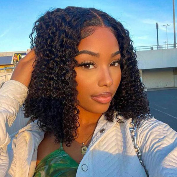 Kinky Curly 4x6 Wear & Go Short Bob Wig Pre-Bleach Knots Human Hair Glueless Pre-Cut Air Lace Wig