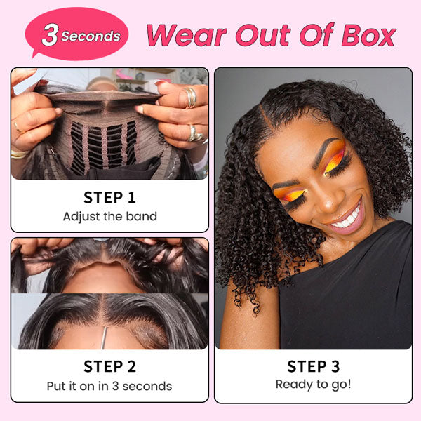 Kinky Curly 4x6 Wear & Go Short Bob Wig Pre-Bleach Knots Human Hair Glueless Pre-Cut Air Lace Wig