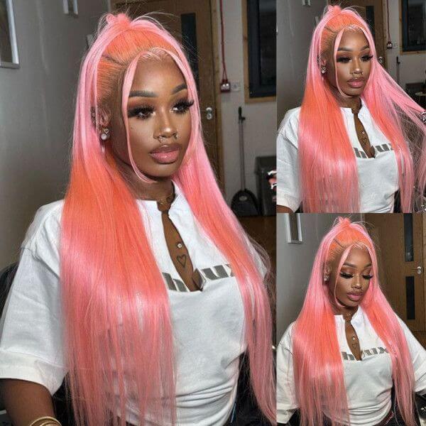 Light Pink Color Straight Lace Front Wig