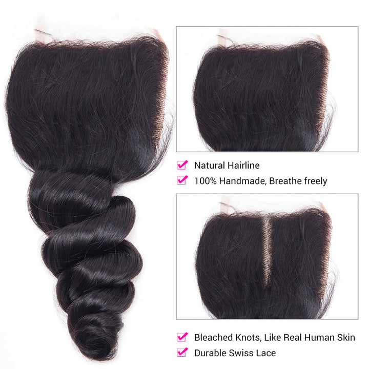 Loose Wave HD 5x5 Lace Closure Pre Plucked with Baby Hair Free Part Human Hair Closure