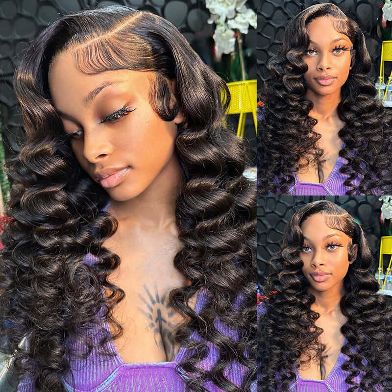 Loose Wave 13x4 13x6 Full Lace Frontal Wig Human Hair Wigs Natual Black Free Part