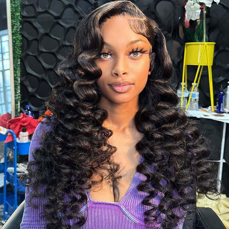 Loose Wave 13x4 13x6 Full Lace Frontal Wig Human Hair Wigs Natual Black Free Part