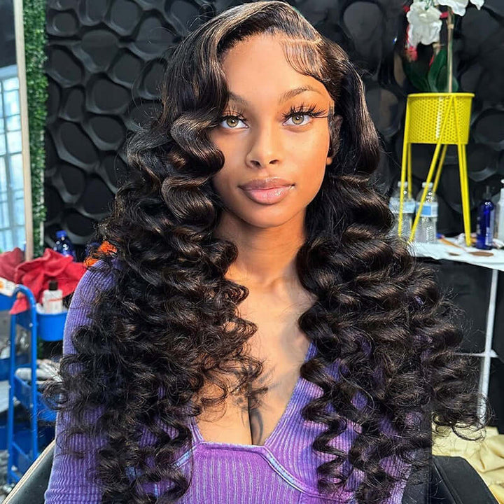 Loose Wave 13x4 13x6 Full Lace Frontal Wig Human Hair Wigs Natual Black Free Part