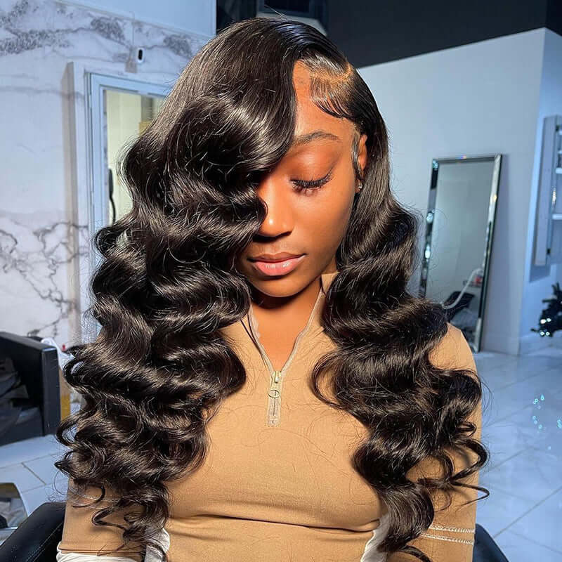 Loose Wave 13x4 13x6 Full Lace Frontal Wig Human Hair Wigs Natual Black Free Part