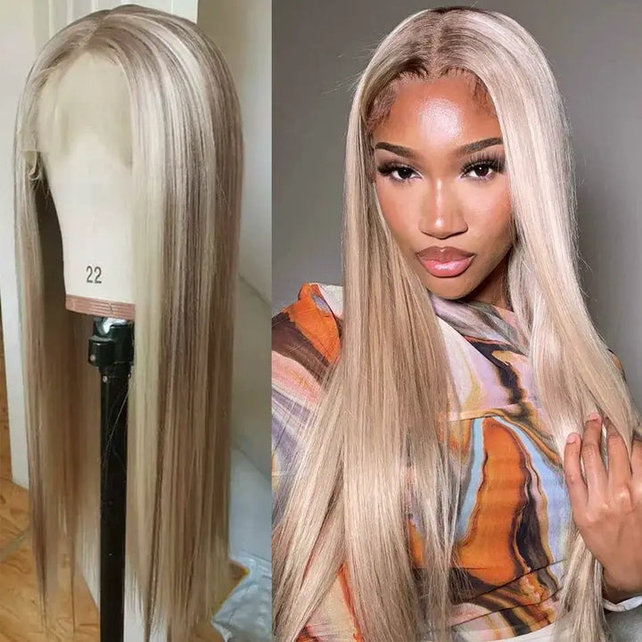 Wear & Go Blonde Balayage on Brown Highlight Pre Cut 4x4 & 5x5 Transparent Lace Straight Wigs