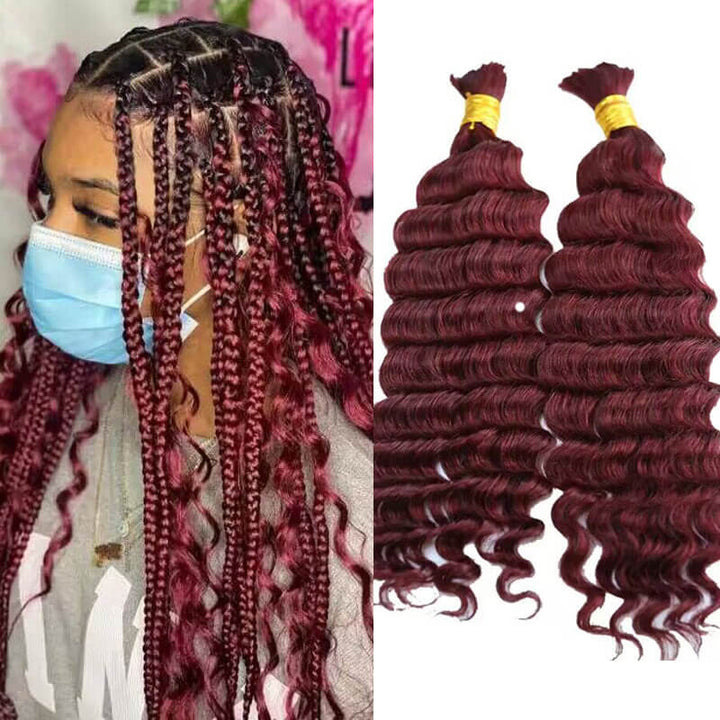 Micro Braiding Hair Human Bulk Hair Deep Wave 99J No Weft Human Hair Braids Extension