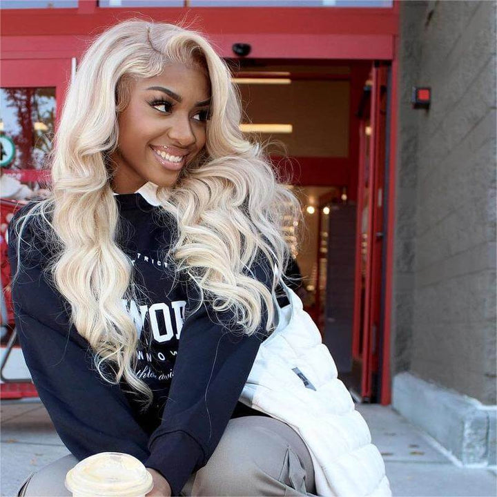 Perfect Flawless Ash Blonde Straight Highlight Glueless Lace Frontal Human Hair Wigs BlingHair