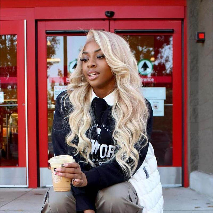 Perfect Flawless Ash Blonde Straight Highlight Glueless Lace Frontal Human Hair Wigs BlingHair