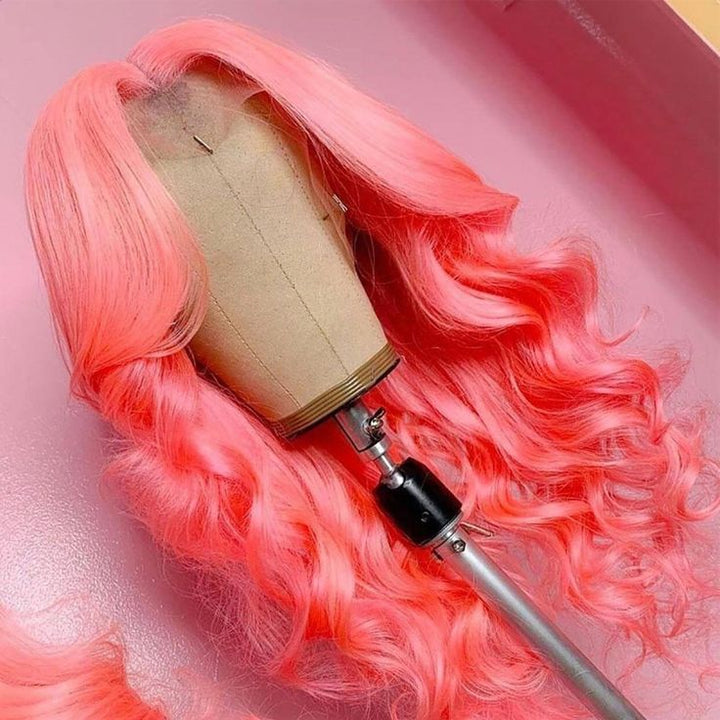 Pink Wig Body Wave Virgin Human Hair Wigs Colored Transparent Lace Front Wig Ideas