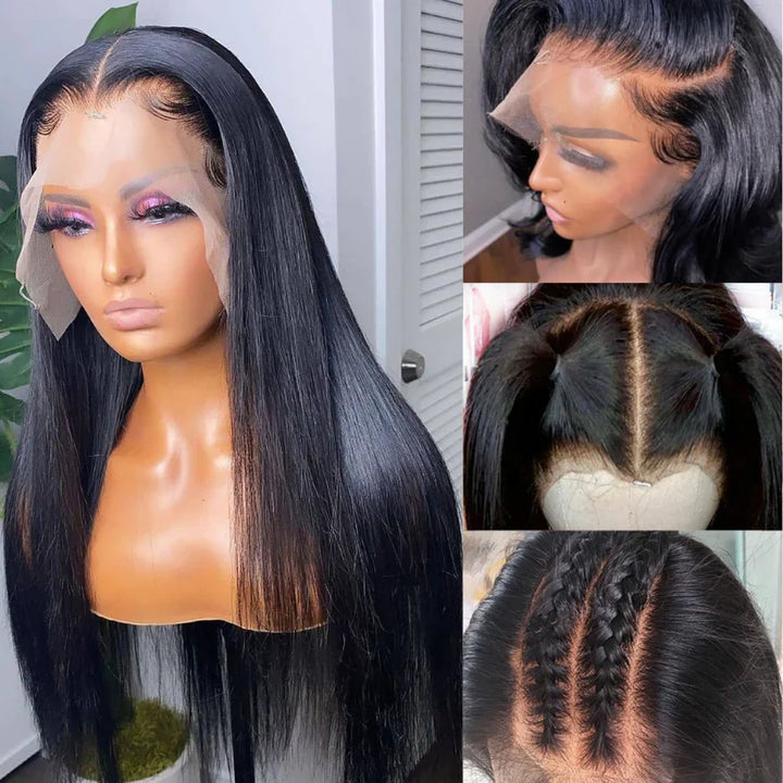 Bling Hair 13*4 Bone Straight Virgin Hair Wigs Transparent Lace Front Wigs