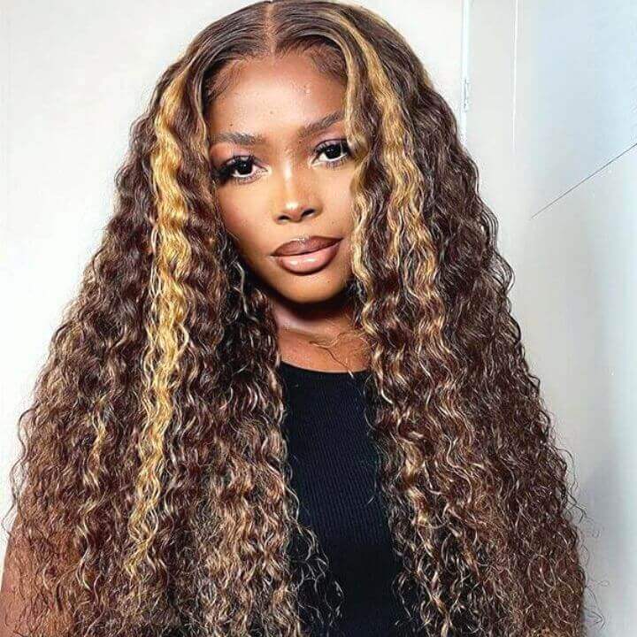 Pre-Cut Lace Pull Go Glueless Wig Honey Blonde Piano Highlight Color Curly Wear Go Wig