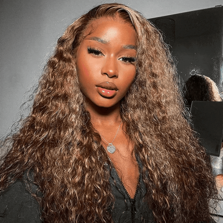 Pre-Cut Lace Pull Go Glueless Wig Honey Blonde Piano Highlight Color Curly Wear Go Wig