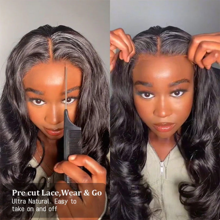 Pre Cut Body Wave Lace Closure Wig with Pre Plucked Hairline Wear&Go HD Lace Glueless Wigs