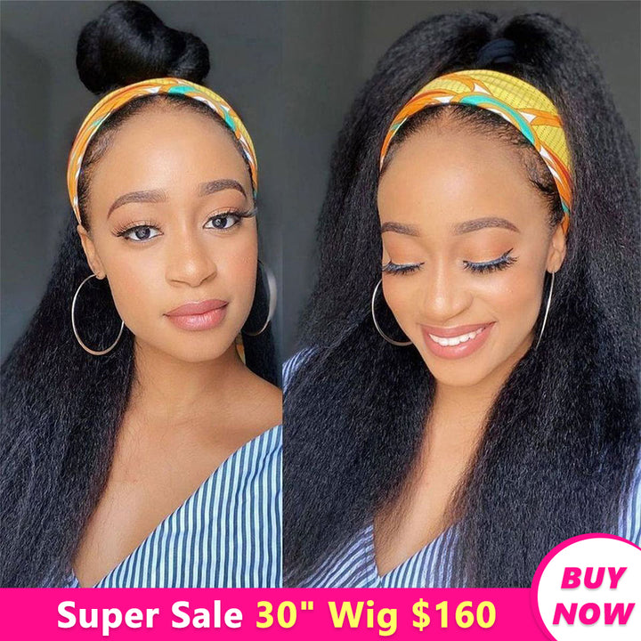 Super Sale Kinky Straight 30" Headband Human Hair Wigs Glueless Ready to Wear