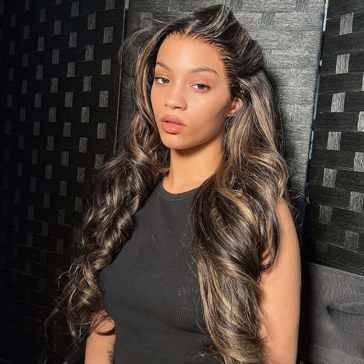 Glueless Wigs Human Hair Balayage Highlights Colored Lace Frontal Human Hair Wigs Body Wave/Straight